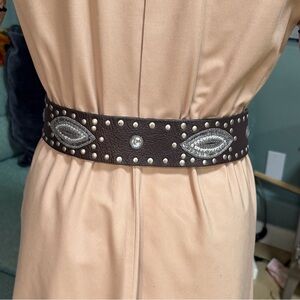 Studded western leather black Belt with metal Buckle Small